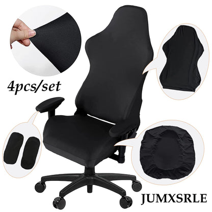 Gaming Chair Covers, Leather Computer Reclining Racing Ruffled Gamer Chair Protector, Stretchable Washable Stylish Slipcovers for Leather Computer Gamer Chair Protector (Black)