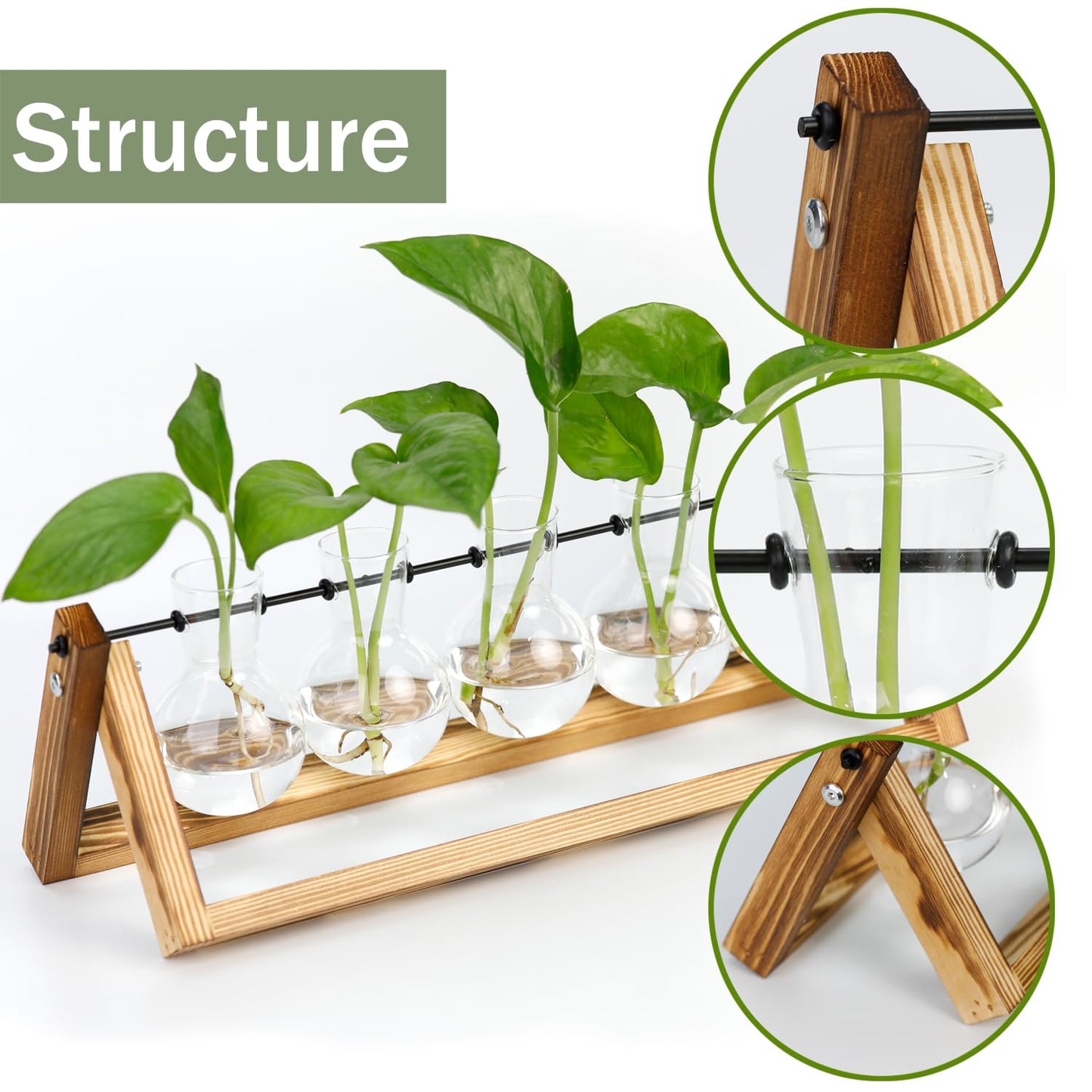 Propagation Station, Plant Propagation Station Decoration Maison Garden Decor, Indoor Home Office Desk Decor Plant Holder Flower Pot Gifts for Women Mom Best Friend Birthday Gifts - 5 Bulb Vase