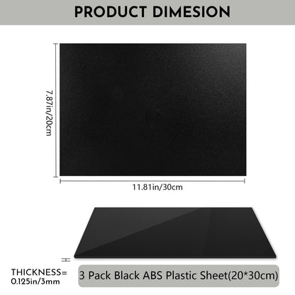 3 Pack Black ABS Plastic Sheet 12” x 16” x 1/8",Phiowocx 3mm Thick Moldable ABS Sheet Plate with Textured & Matte Finish,Rigid Plastic Sheets Panel for DIY Projects,Decor,Handicrafts Home Decor