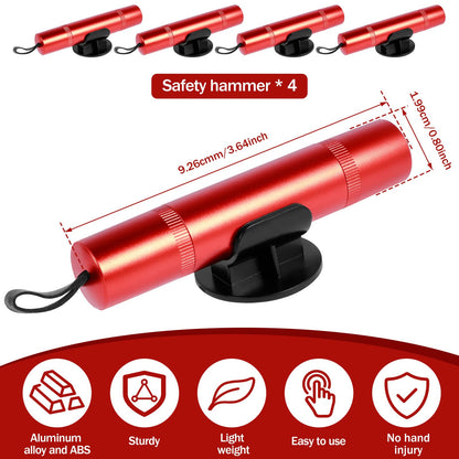 4 Pack Car Safety Hammer Emergency Escape Tool One Second Window Breaker Seatbelt Cutter 2 in 1 Seat Belt Cutter and Glass Breaker Life-Saving Emergency Artifact for Car Auto (Red)
