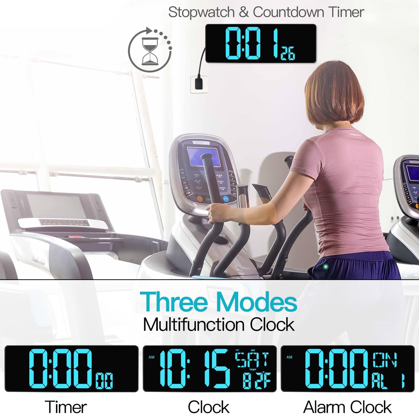 XREXS Large Digital Wall Clock with Remote Control, 16.5 Inch LED Large Display Count Up & Down Timer, Adjustable Brightness Alarm Clock with Day/Date/Temperature for Home, Gym, Office and Classroom