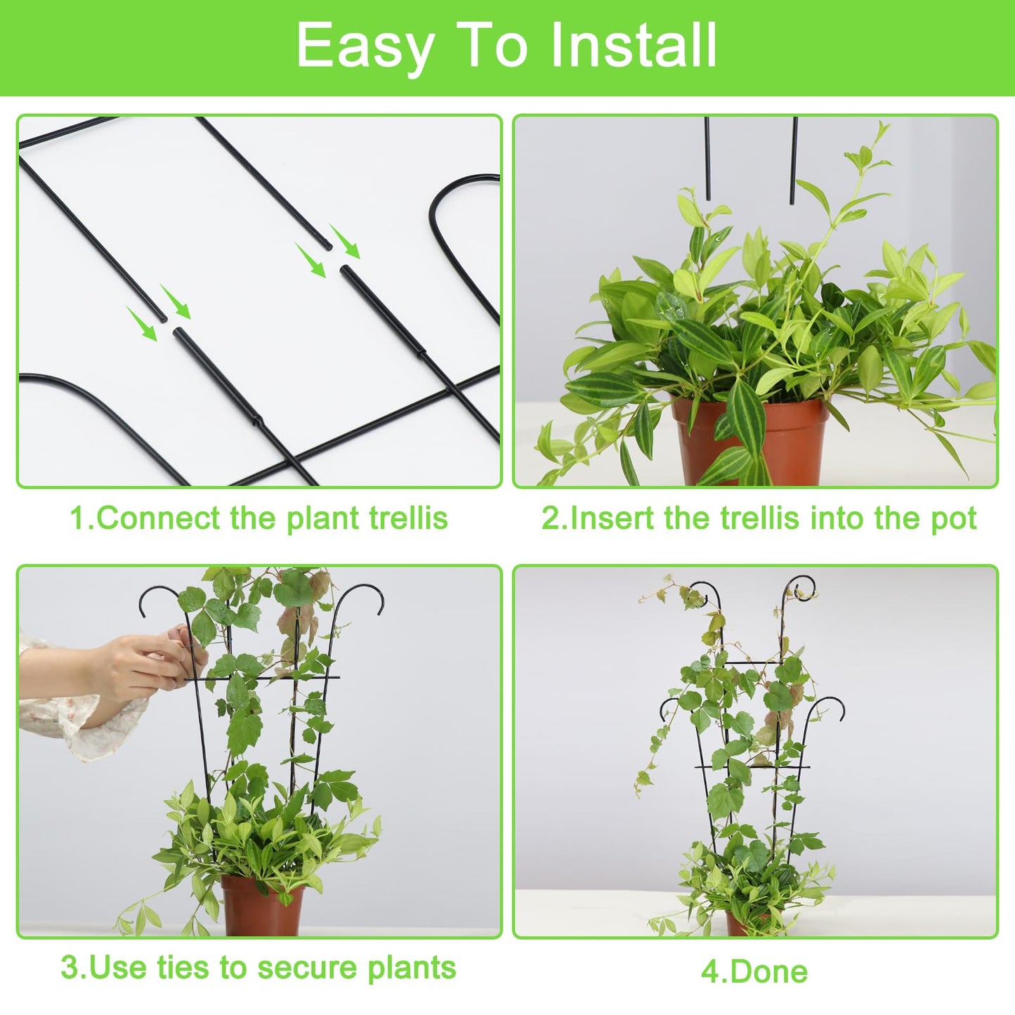 Xeeol 23in Plant Trellis for Potted Plants, Garden Trellis for Climbing Plants Indoor Outdoor 2p, Rustproof House Plant Support for Pothos Hoya Ivy Flower
