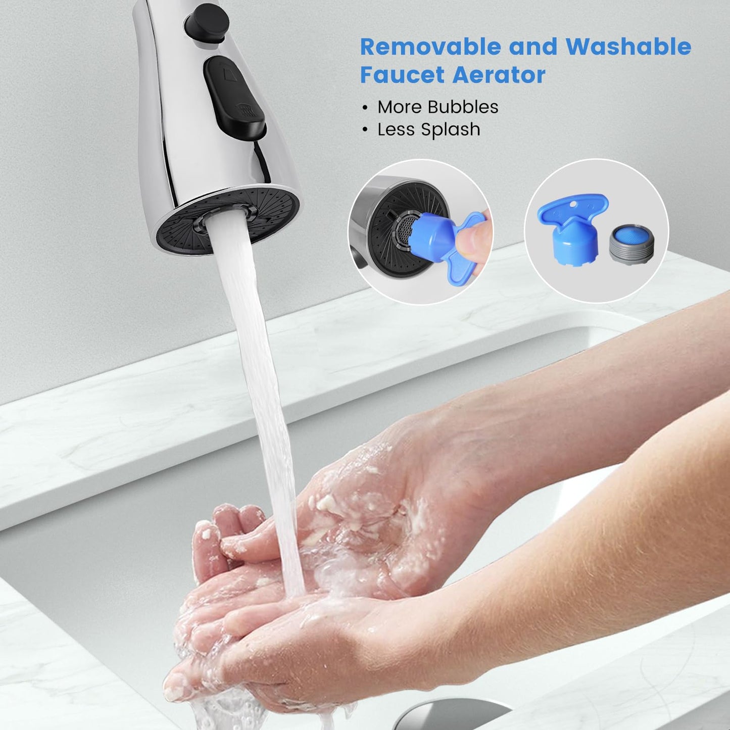 Universal Kitchen Faucet Replacement Pull-Down Sprayer - 3 Spray Modes, Easy Installation with 11 Adapters, Leak-Proof Design, Compatible with Moen, Kohler, Delta & Sink Faucets (Chrome Silver)