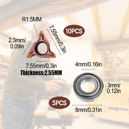 10Pcs Triangle Cutter Heads R Angle for Pneumatic Chamfering Machine,Carbide Turning Inserts for Mini Pneumatic Chamfering Tool Replacement Lathe Blades for Deburring on Wood Metal Plastic