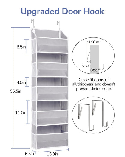 ULG 1-Pack Over Door Organizer with 5 Large Pockets 10 Mesh Side Pockets, 44 lbs Weight Capacity Hanging Storage Organizer with Clear Window for Bedroom Bathroom Kitchen, Toys, Shoes, Diapers
