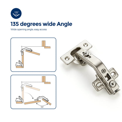 Ravinte 1 Pair 2 Pack Kitchen Cabinet Hinges, 135 Degree Kitchen Door Hinges Compatible with Lazy Susan Corner Cupboard，Full Overlay Face Frame Concealed Corner Cabinet Hardware
