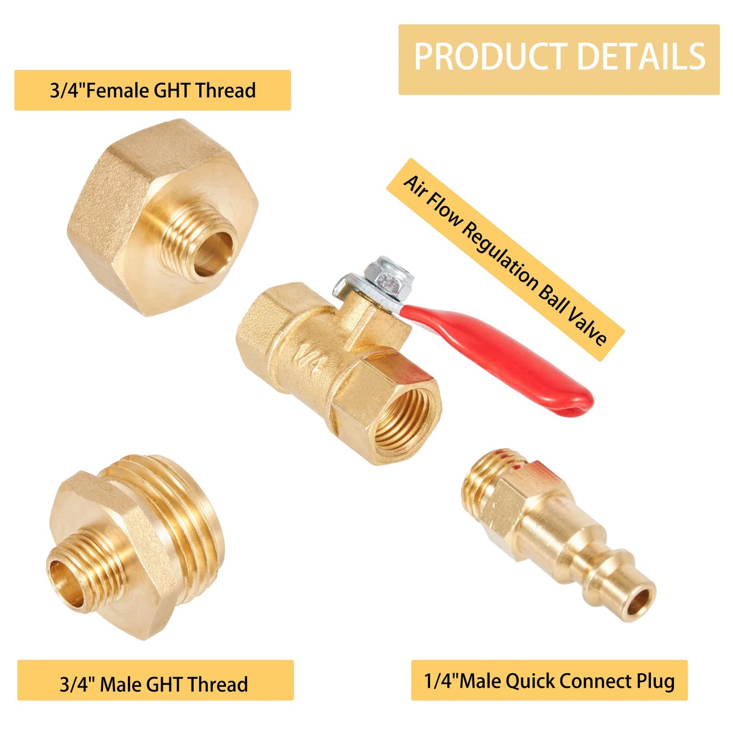 Brass Winterize Blowout Adapter,1/4 Inch Male Quick Connecting Plug and 3/4 Inch Male GHT Thread,With Ball Valve and 2 Pcs Washers For Blow Out Water to Winterize Sprinkler Systems (female&male)