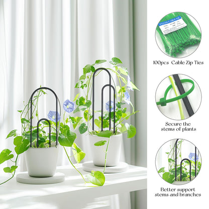 SNAIL GARDEN 8 Pcs Small Trellis for Indoor Plants with 100Pcs Green Cable Zip Ties,4 Sizes Indoor Plant Trellis for Climbing Plants, U-Shaped House Plant Trellis for Potted Plants Hoya Ivy, Jasmine