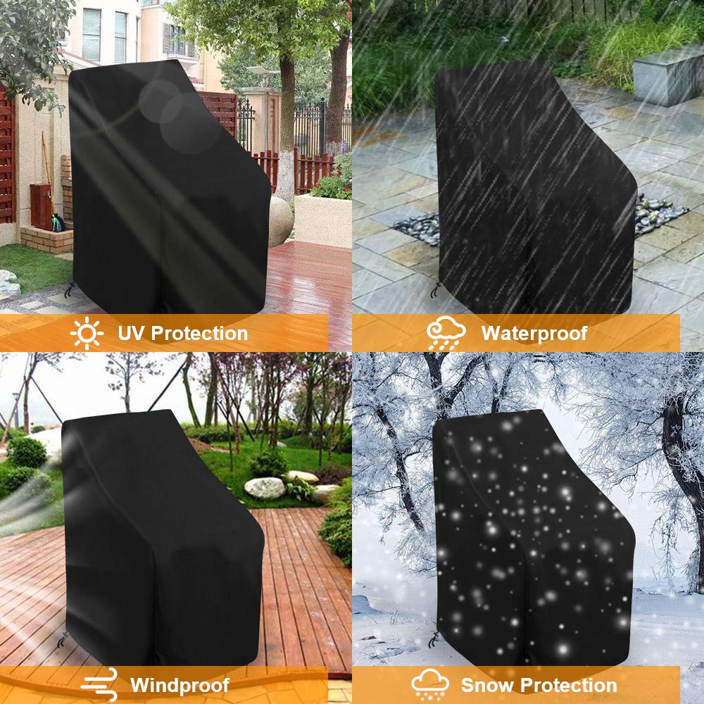 Uranshin Outdoor Patio Furniture Covers, Stackable Waterproof Chair Covers, 210D Oxford, Black, 25"L x 25"W x 47”H