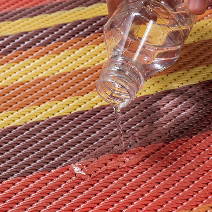 WondRg Outdoor Rug Patio Mat 5x8 Waterproof Plastic Straw Red Orange Stripe Tapis Exterieur for Camping Picnic Deck Washable Outside Carpet Balcony Backyard Porch RV Portable Reversible Lightweight