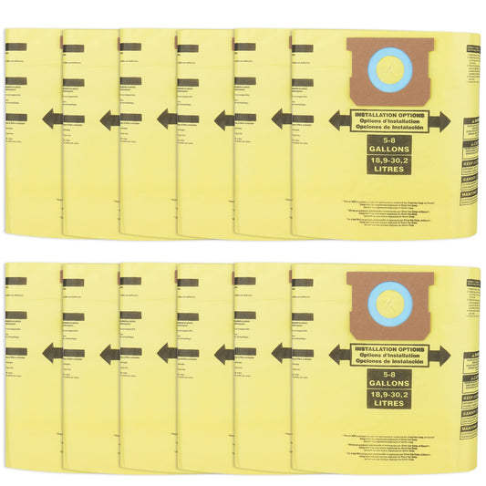 Vacuum Bags for Shop Vac 5-8 Gallon Type E and H - 12 Pack Canister Vacuum Bags Paper Dust Bags for Shop Vac Vacuum Part Type E 90661 906-61 9066100 / Type H 90671 9067100 90661,9066100, 906-61