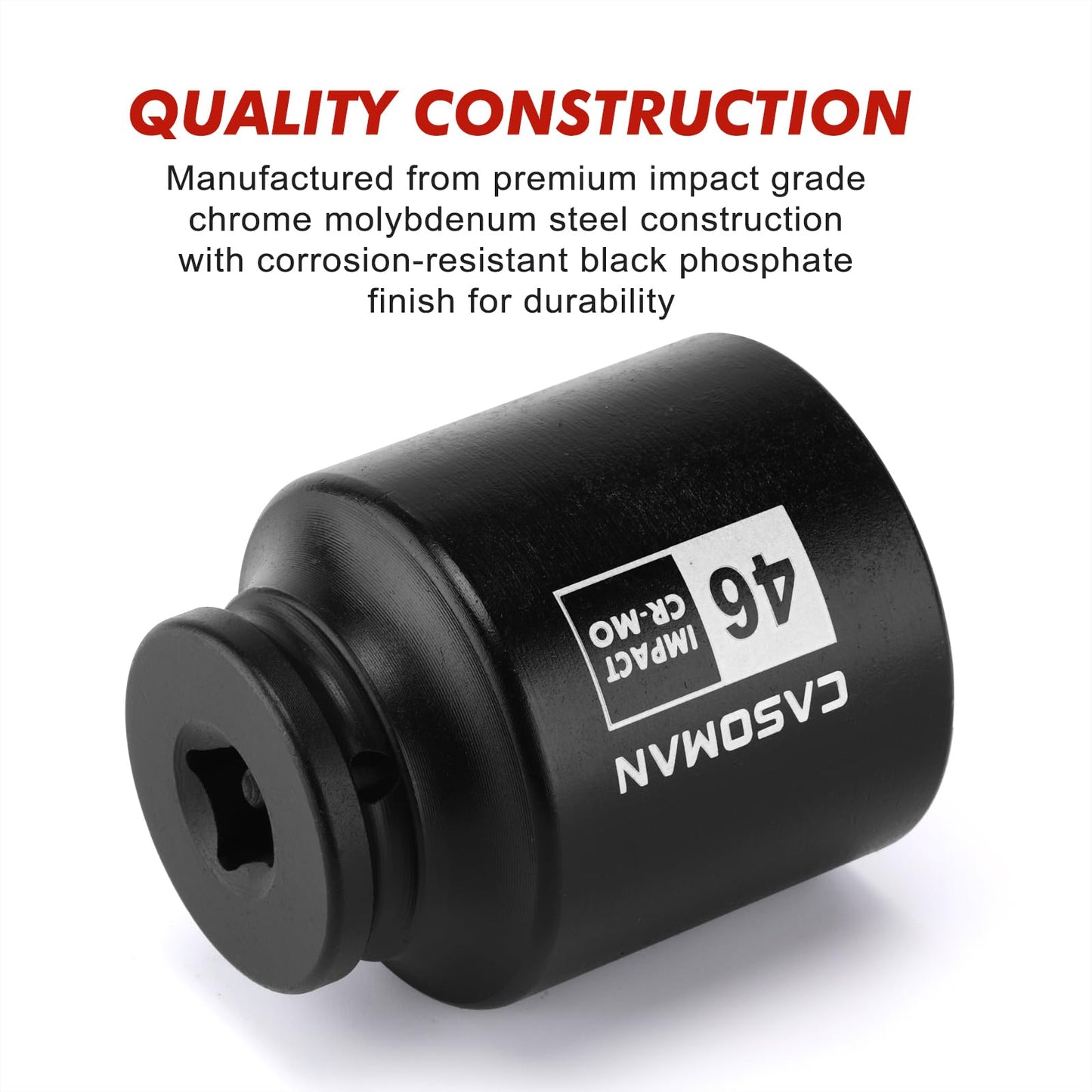 CASOMAN 1/2" Drive x 46mm Deep Impact Socket, 6-Point, 78mm Length, Metric, CR-MO