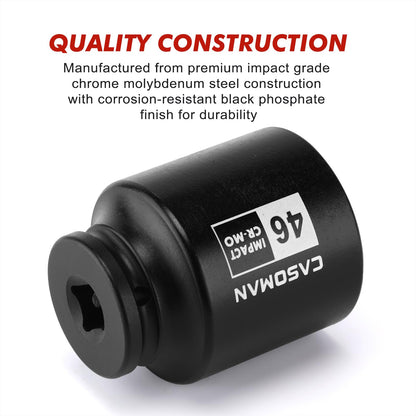 CASOMAN 1/2" Drive x 46mm Deep Impact Socket, 6-Point, 78mm Length, Metric, CR-MO