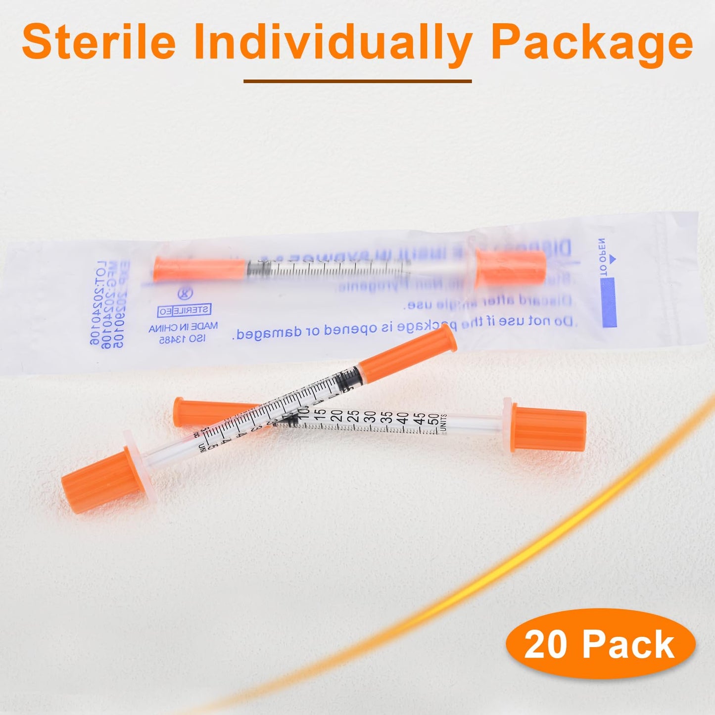 U-100 0.5ml Syringe 31 Gauge 5/16 Inch(8mm), 1cc Lab Supplies, Individually Sealed Pack of 20