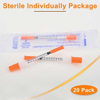 U-100 0.5ml Syringe 31 Gauge 5/16 Inch(8mm), 1cc Lab Supplies, Individually Sealed Pack of 20