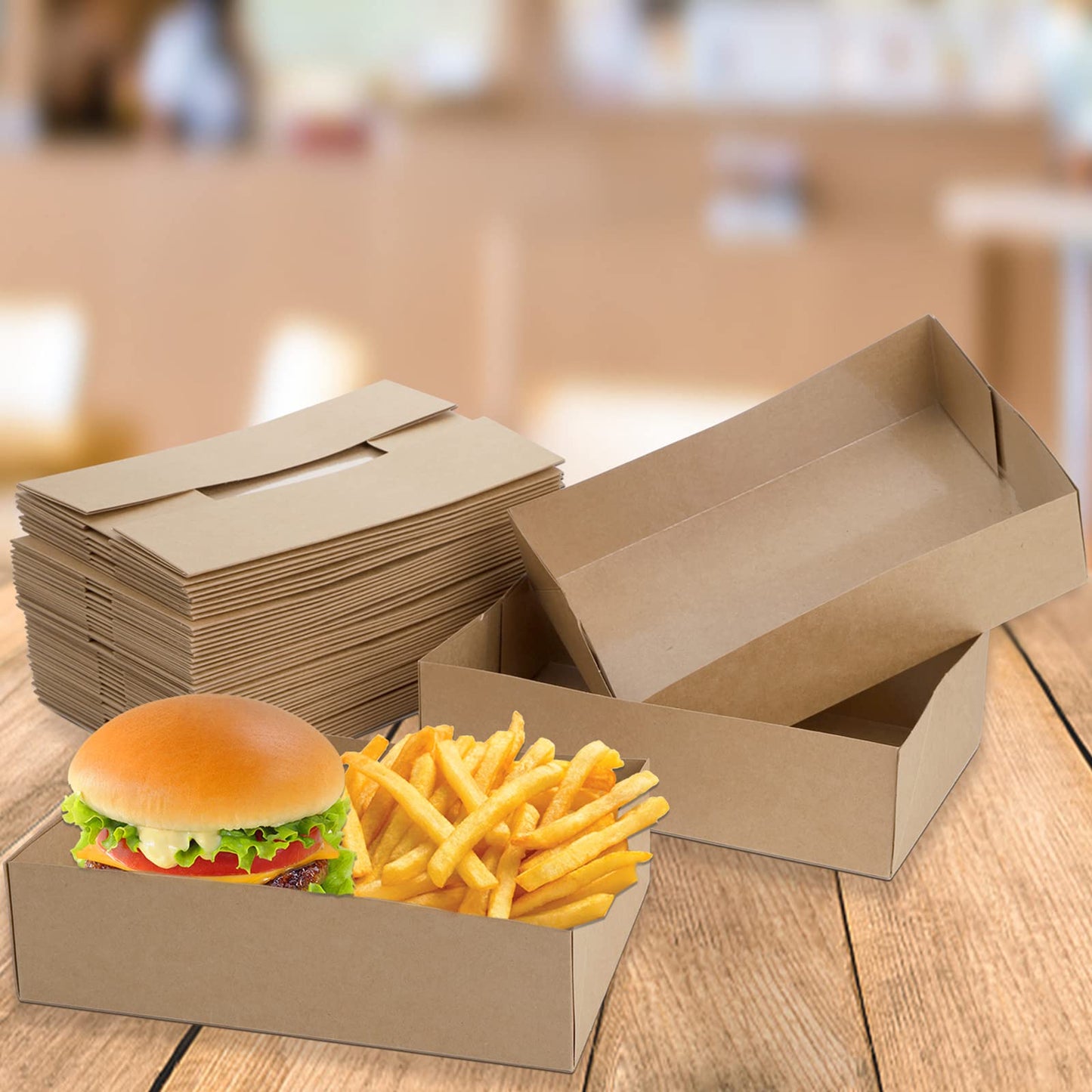 DEAYOU 50 Pack Food Paper Trays, 1/2 LB Kraft Food Containers, Paperboard Food Box Tray for Party, Brown Fast Food Holders for Stadium, Theater, Nacho