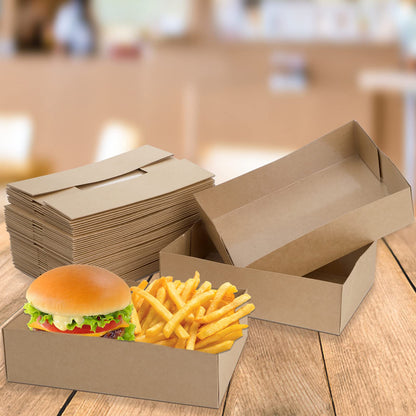 DEAYOU 50 Pack Food Paper Trays, 1/2 LB Kraft Food Containers, Paperboard Food Box Tray for Party, Brown Fast Food Holders for Stadium, Theater, Nacho