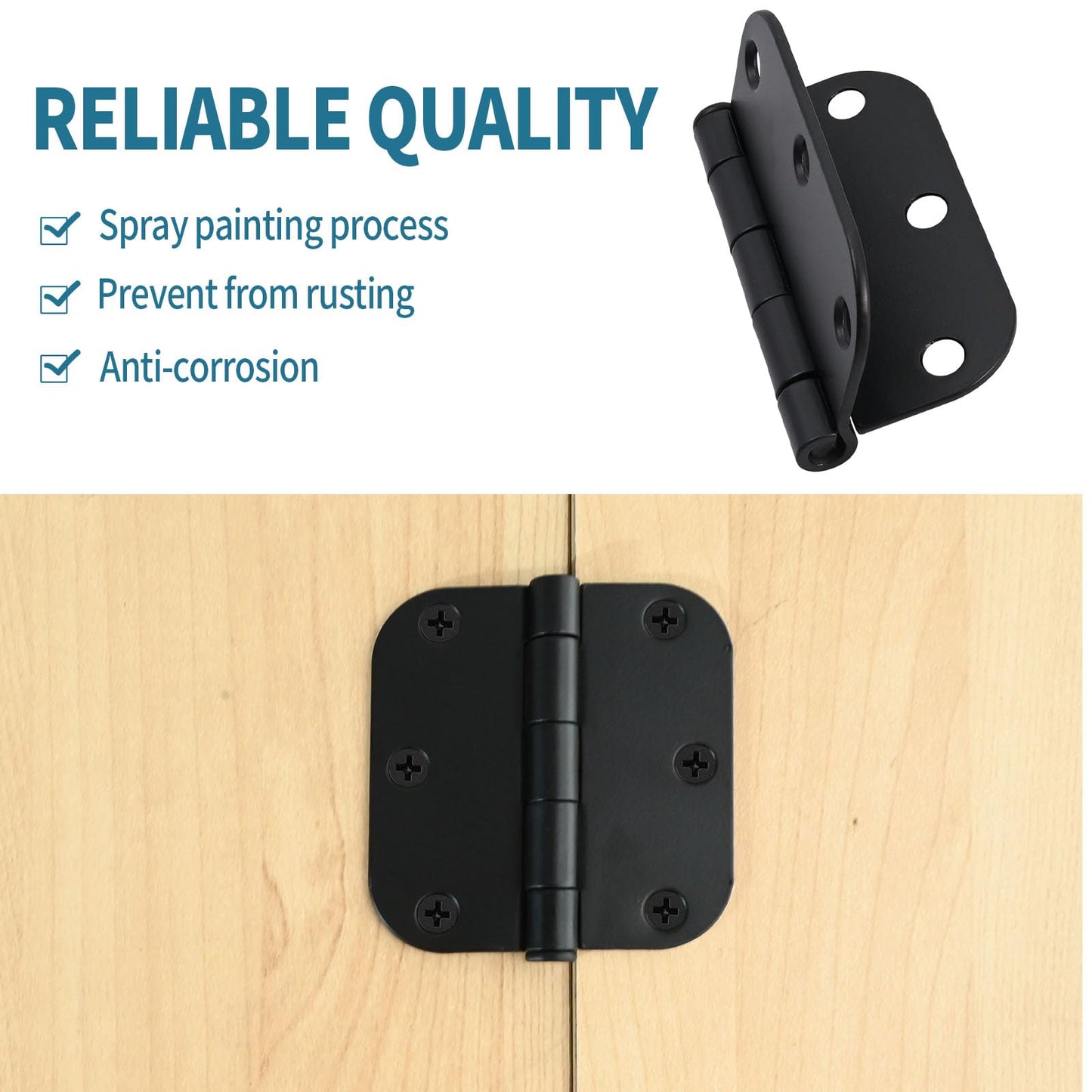 DUZFOREI 6 Pack 3 Inch x 3 Inch Door Hinges, 5/8" Radius Heavy Duty Matte Black Round Door Hinges for Interior 3 Inch Round Modern Hardware
