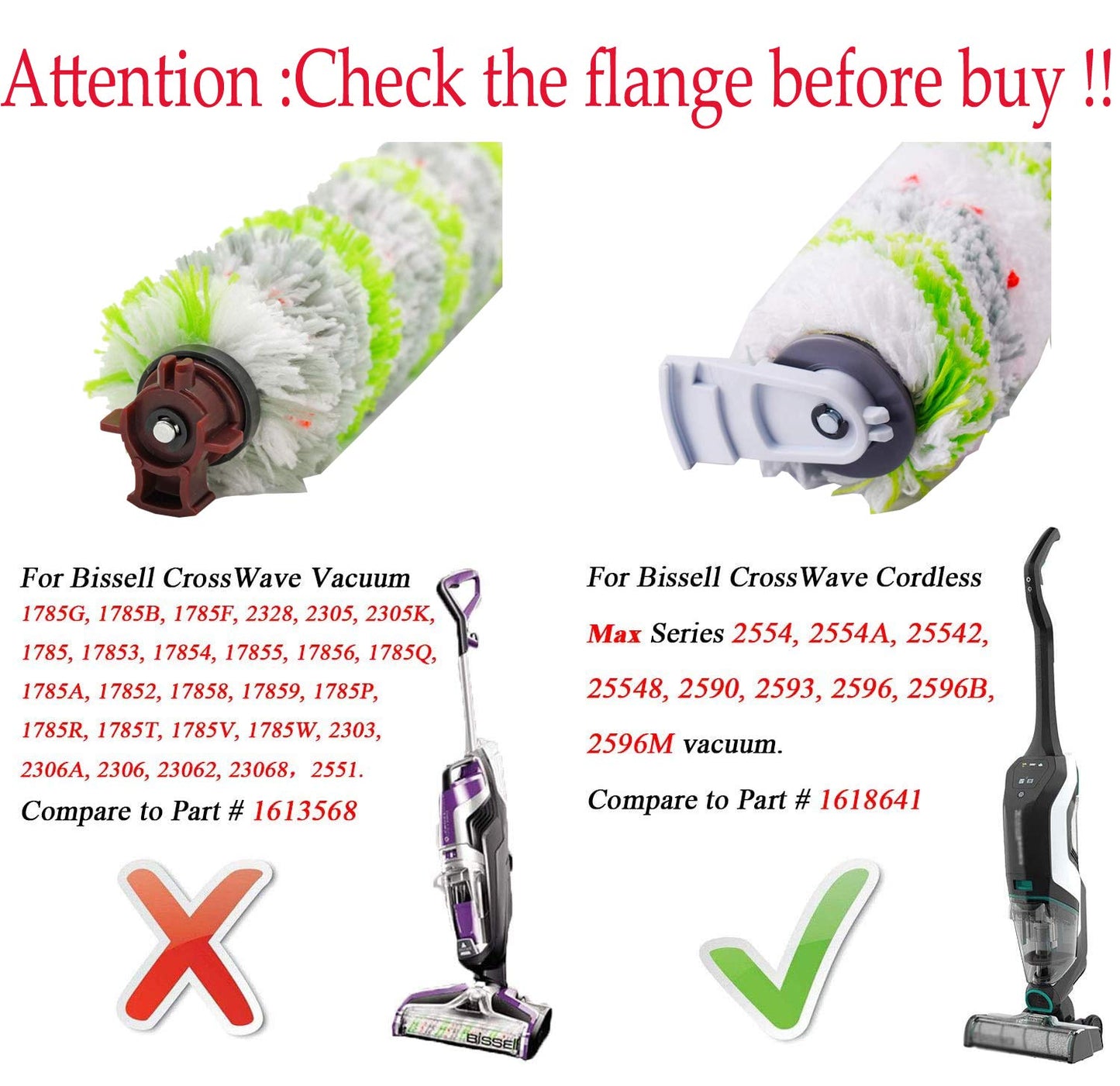 Replacement Parts for Bissell CrossWave Max 2554 2554A 2590 2593 2596 and HydroSteam 35151 3515 35152 3513 3518, 3 Pack CrossWave Pet Brush Rolls 2788 and 3 Pack Filters 1866, Part 1618641 1608684