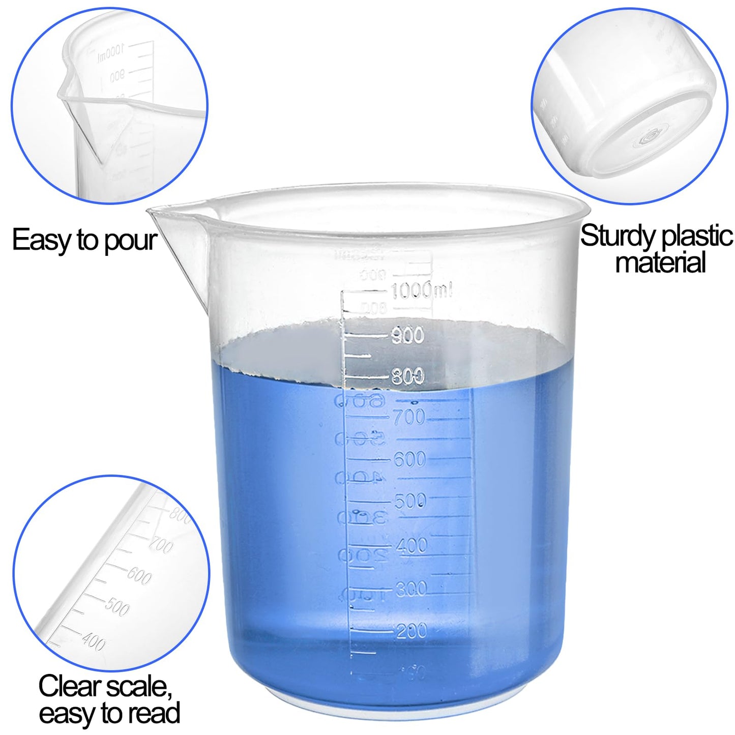 Bekith 18 Pack Plastic Clear Graduated Cylinders and Measuring Beakers Set, 10ml, 25ml, 50ml, 100ml Cylinders with 50ml, 100ml, 250ml, 500ml, 1000ml Beakers