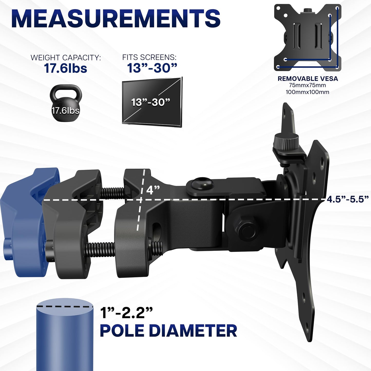 VIVO Steel Universal Bracket Pole Mount with Removable 75mm and 100mm VESA Plate, Fits up to 30 inch Screens, Black, MOUNT-POLE01