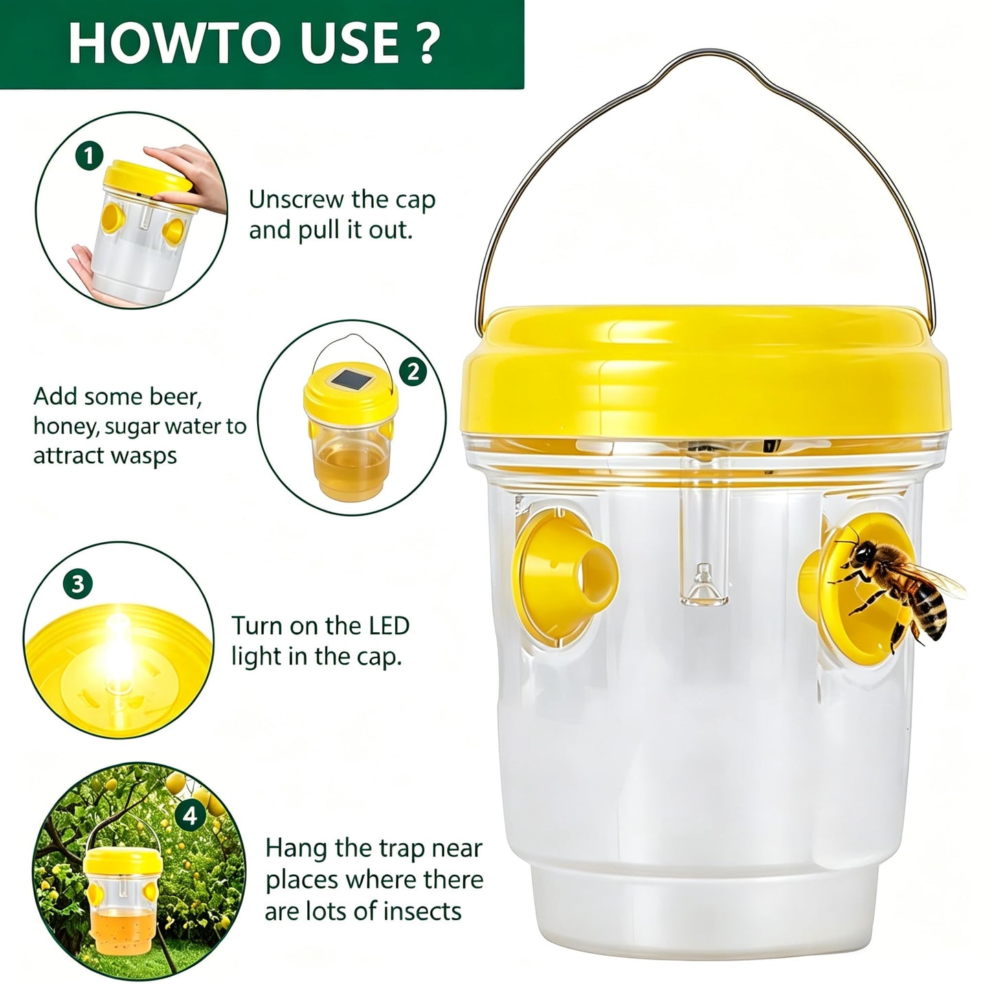 3 Pack Wasp Traps Outdoor Hanging, Carpenter Bee Cages, Wasps Outdoor Hanging, Jacket Cage for Outside Garden, Patio, Yard Within Hours Wasp Cage