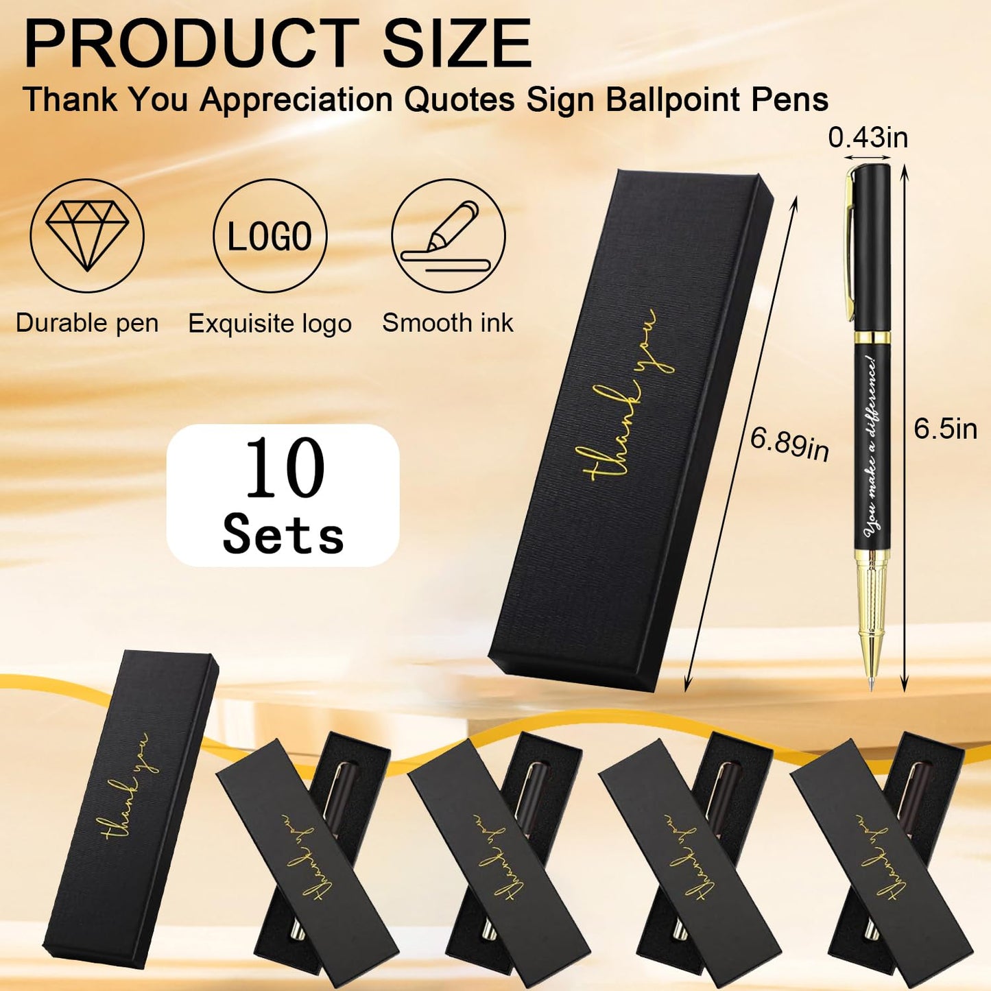 10 Sets Inspirational Thank You Gifts Employee Appreciation Ballpoint Pens with Gift Boxes Motivational Quote Pen Bulk Gifts for Teacher Staff Coworkers Student School Graduation(Black)