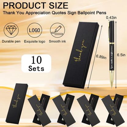 10 Sets Inspirational Thank You Gifts Employee Appreciation Ballpoint Pens with Gift Boxes Motivational Quote Pen Bulk Gifts for Teacher Staff Coworkers Student School Graduation(Black)