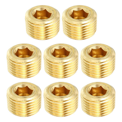 PATIKIL 1/2" NPT Brass Hex Countersunk Plugs, 8 Pack Counter Sunk Internal Hex Thread Socket Pipe Plugs Male Fittings for Water Oil Gas Pipeline