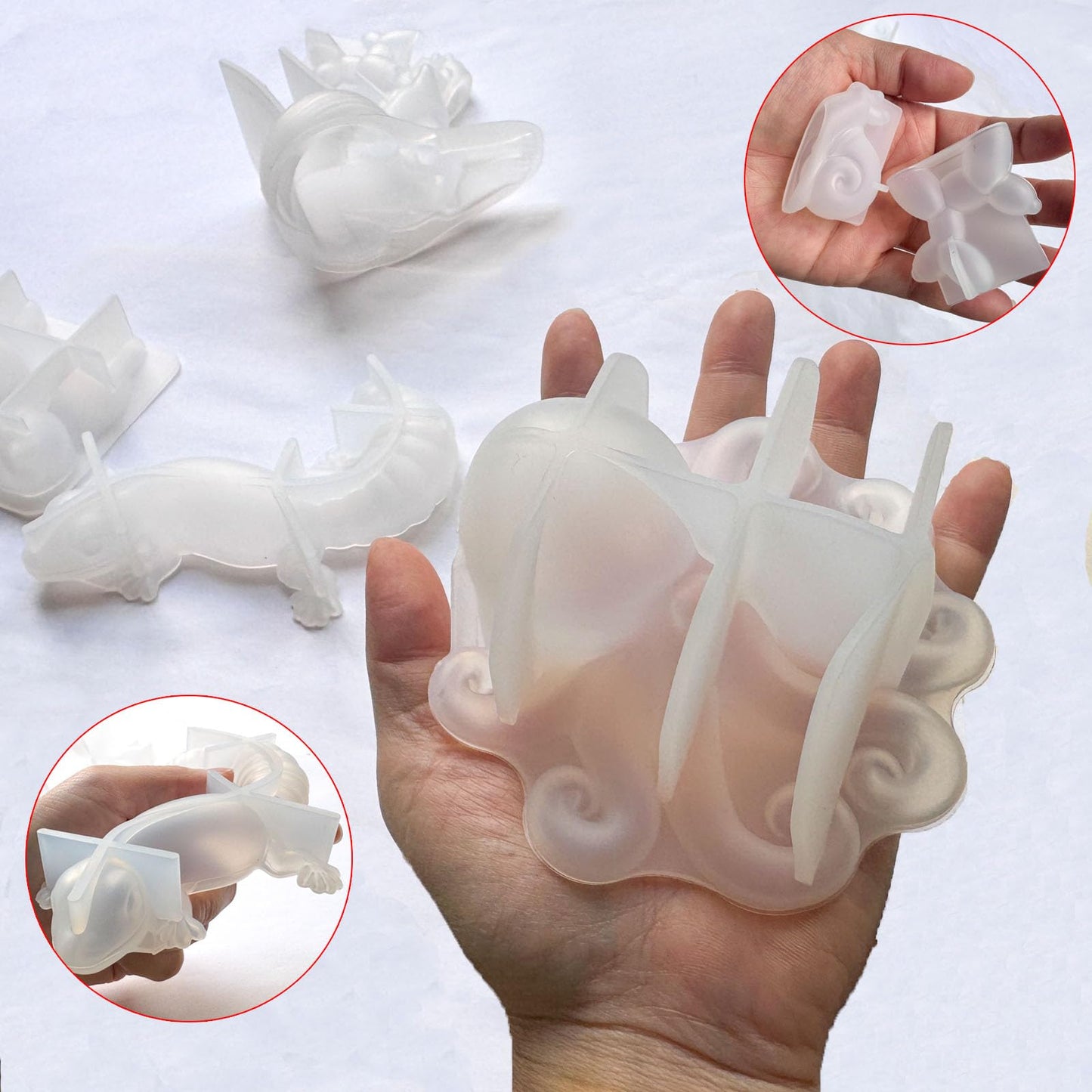 Acxydm 7PCS Animal Resin Molds Set,3D Silicone Molds with Fox Cat Octopus Frog Lizard Dog Snail,Unique Resin Molds,Animal Epoxy Resin molds for Desktop Ornament,DIY Modeling Clay,Plaster,Candle,Resin