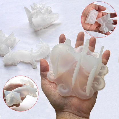 Acxydm 7PCS Animal Resin Molds Set,3D Silicone Molds with Fox Cat Octopus Frog Lizard Dog Snail,Unique Resin Molds,Animal Epoxy Resin molds for Desktop Ornament,DIY Modeling Clay,Plaster,Candle,Resin