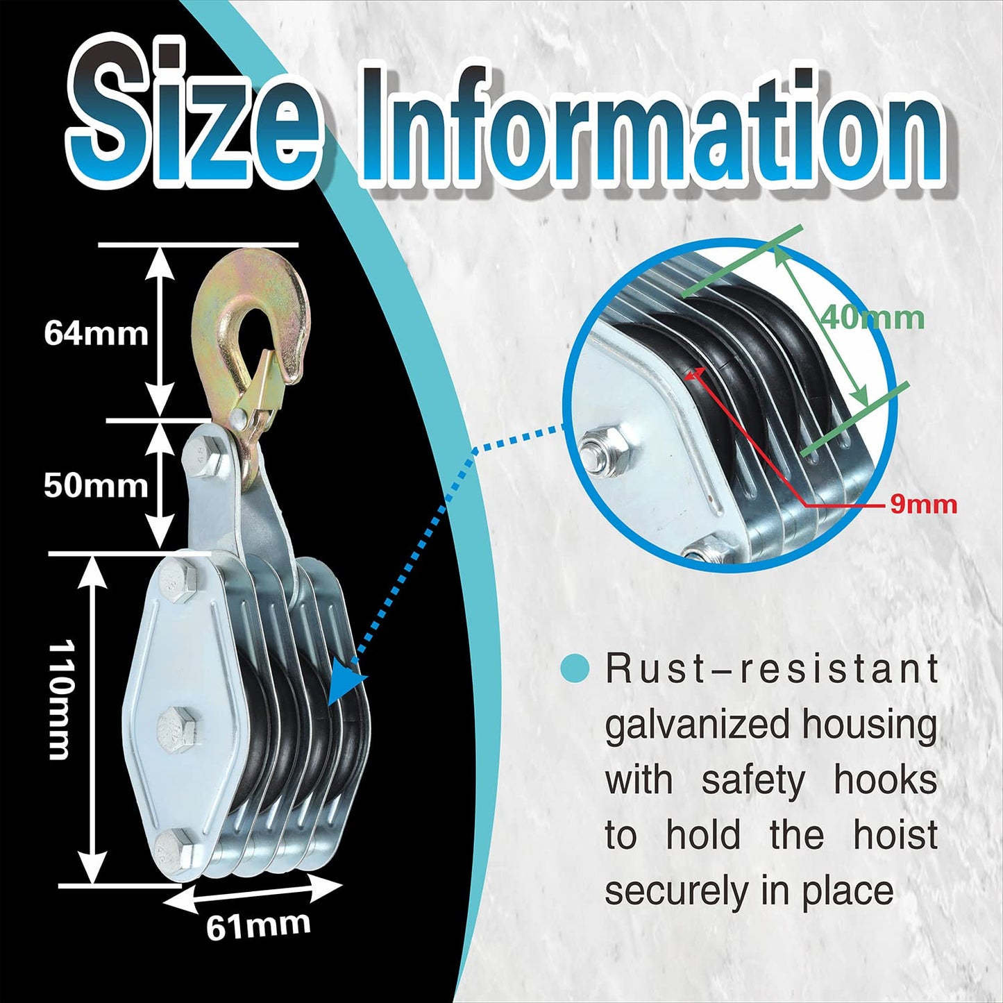 4000LB 65 Feet Rope Hoist Pulley Heavy Duty 2 Ton Wheel Block and Tackle System 7:1 Ratio Lifting Power