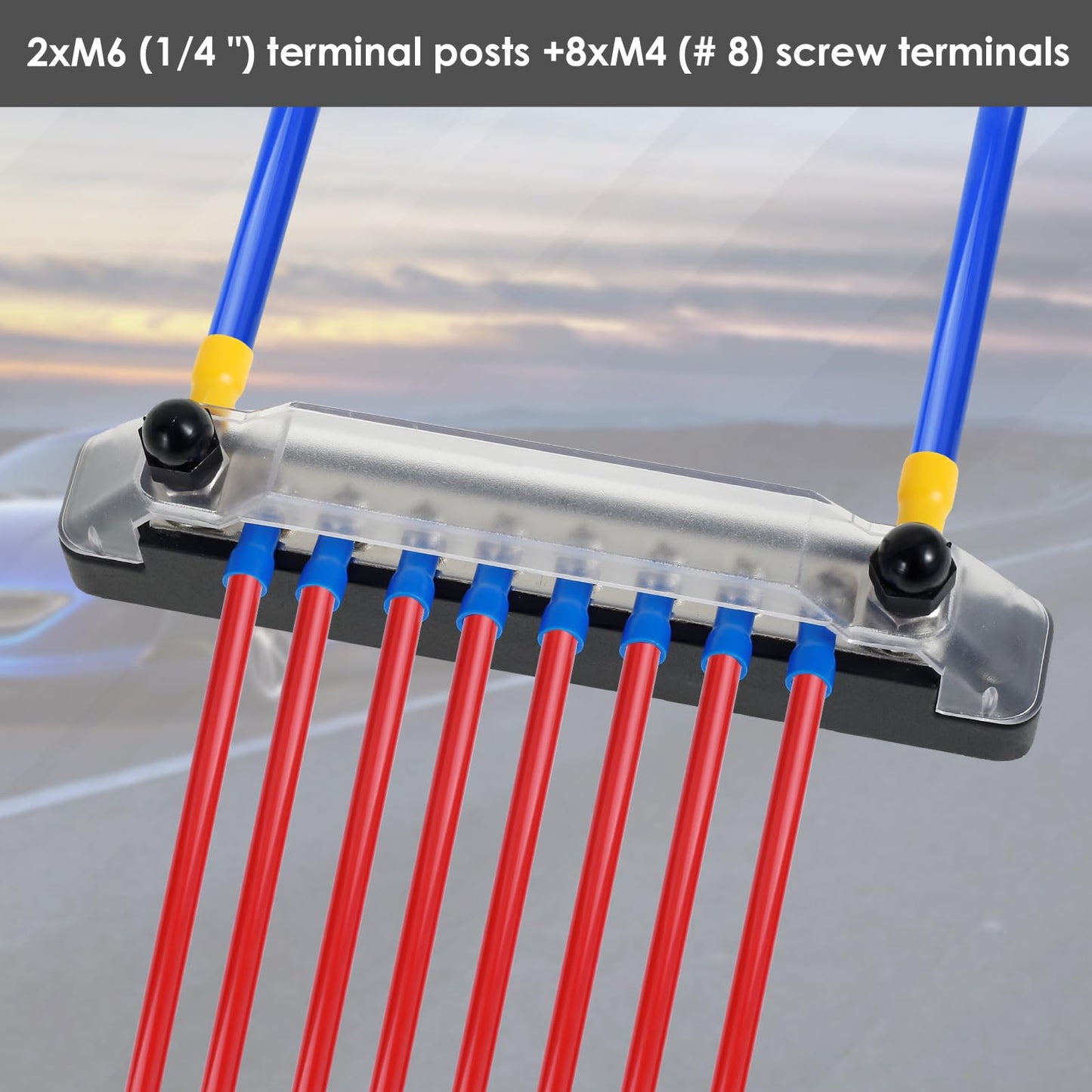 150A 12V Bus Bar with Cover Power Distribution Block 2 x M6(1/4 inch) and 8 x M4(#8) Battery Busbar for Automotive Car Boat