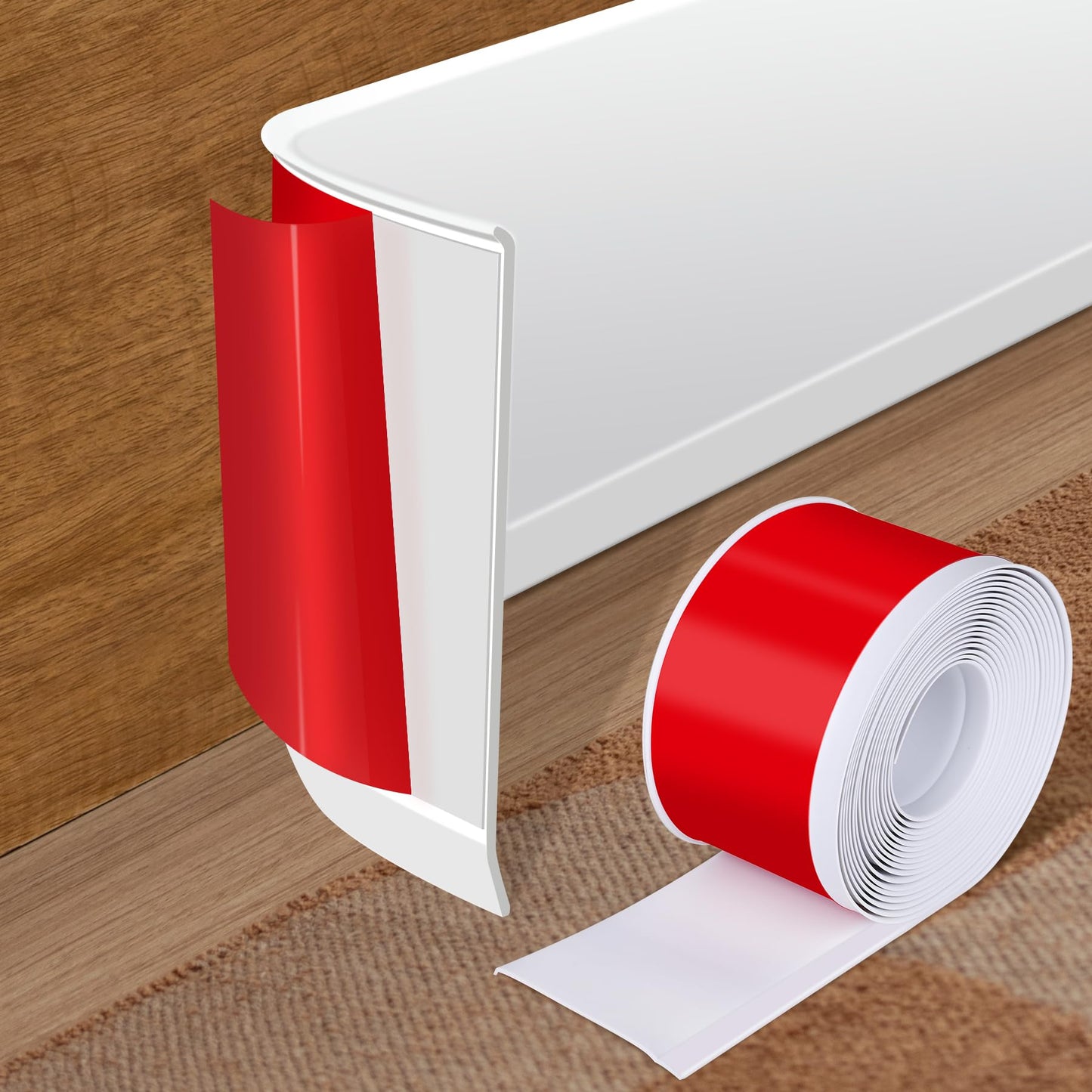 Vinyl Baseboard Molding Trim 4 Inch x 20 Feet Peel and Stick Baseboard Protector Trim Flexible PVC Cove Base Moulding Self-Adhesive Tape for Garage Bathroom Cabinet Floor Walls, White