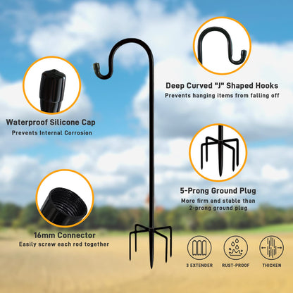Rexwnadu Shepherd Hooks Outdoor 76 Inches for Lanterns Heavy Duty Shepherd Stand Plant Hanger Yard Hooks for Solar Lights,Bird Feeder,Wedding,Mason Jar,Planter Pot,Adjustable Height Powder Coated