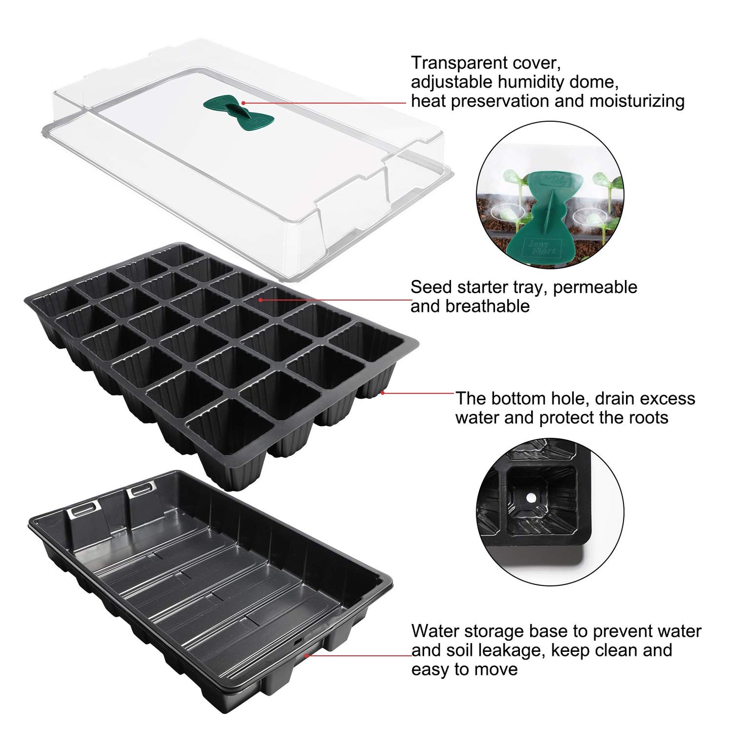 ANGTUO 5 Pack Seed Starter Tray with Dome Reusable 120cell Plant Germination Trays Indoor Propagation Planting Tray Seed Starter Kit Seedling Starter Trays (24 Cells per Tray)