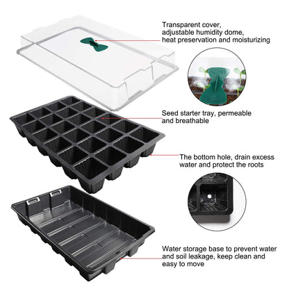 ANGTUO 5 Pack Seed Starter Tray with Dome Reusable 120cell Plant Germination Trays Indoor Propagation Planting Tray Seed Starter Kit Seedling Starter Trays (24 Cells per Tray)
