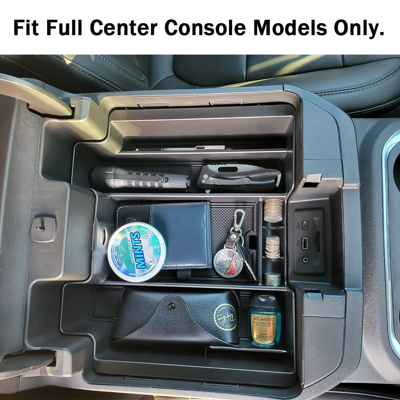 TACOBRO Center Console Organizer Compatible with 2020-2023 Silverado/Sierra 2500/3500HD/ 2019-2022 Chevy Silverado 1500 / GMC Sierra 1500 Accessories - Full-Coverage Insert Tray, ABS material Black