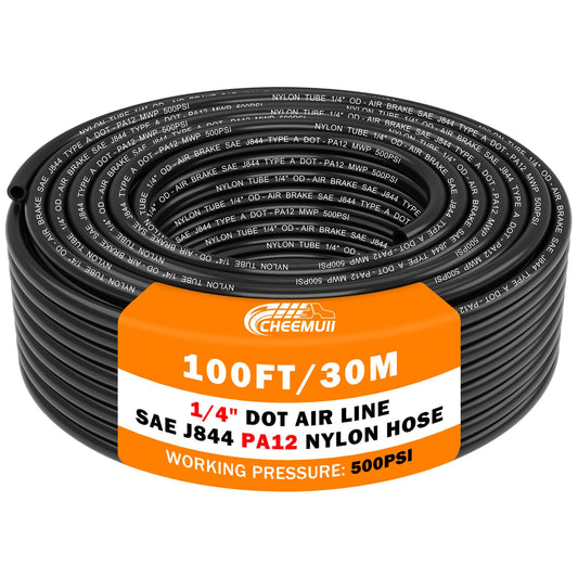 CheeMuii 100 FT 1/4 DOT Air Line 1/4" PA12 Nylon Pneumatic Tubing 30.5 Meter 1/4 Inch OD Pneumatic Air Tubing Pipe Hose Line for Semi Truck Trailer or Industrial Air System
