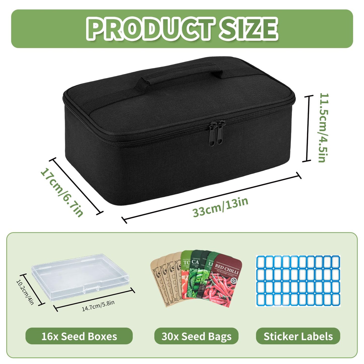 Boczif 16 Slot Seed Storage Organizer Box with Insulated Bag, Envelopes Bag and Label Stickers, Garden Seed Container for Packets, Plant, Flower, Vegetable