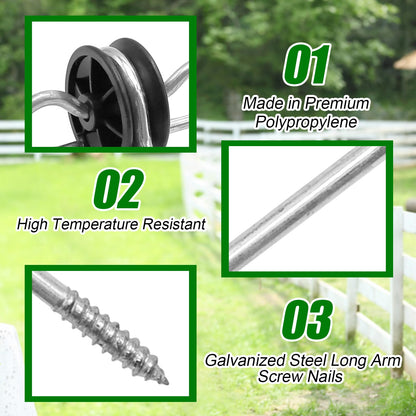 Vkinman 12 Pack Farm Electric Fence Wood Post Insulator Electric Fence Gate Handle Anchor Screw-in Insulator Black Fence Ring Post Wood Post Insulator for Electric Fence Wood Post