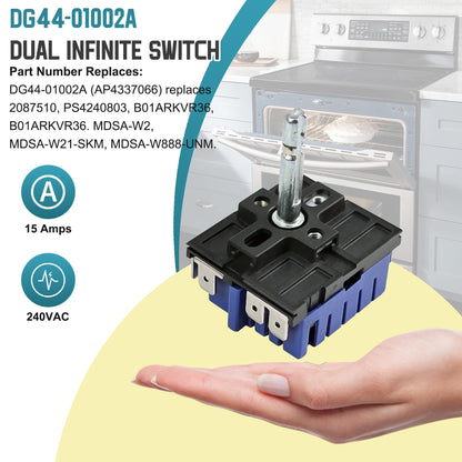DG44-01002A Dual Infinite Switch/Range Dual Burner Infinite Switch Engergy Replace for 2087510, MDSA-W21-SKM, MDSA-W888-UNM Energy Regulator Compatible with Samsung