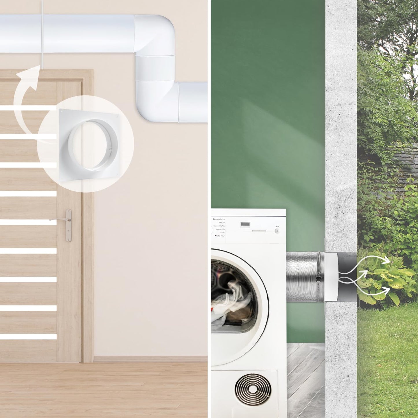 Vent Systems 6" Inch / 150 mm Round Air Vent Duct Connector Flange - White Plastic Air Supply, Exhaust Ducting Pipe Connector Plate for Dryer Vent - Cooling/Heating HVAC Ventilation System Collar