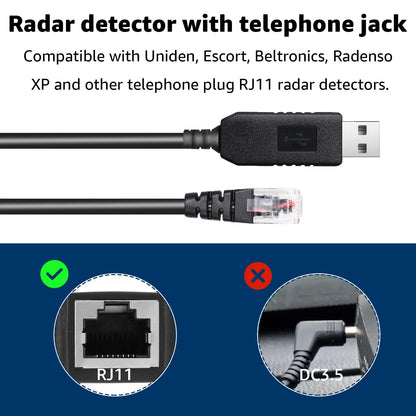 Hodeoo USB to RJ11 Radar Detector Power Cable,DC5V-12V Power Cable Replacement for Escort, Uniden, Radenso XP, Beltronics & Whistler Radar Detectors (13FT Length)