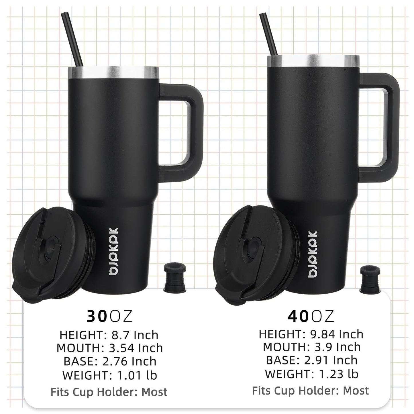 BJPKPK 30oz Stainless Steel Insulated Tumbler with Handle and Lid Straw Travel Coffee Mug Thermal Cup,Black