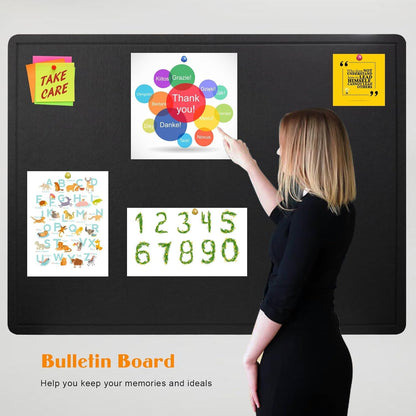 Bulletin Board, 23.5 X 17.5 inches Cork Board with 20 Pushpin, Felt Cork Board Notice Pin Board, Self-Adhesive Foldable Vision Board for Wall - Black