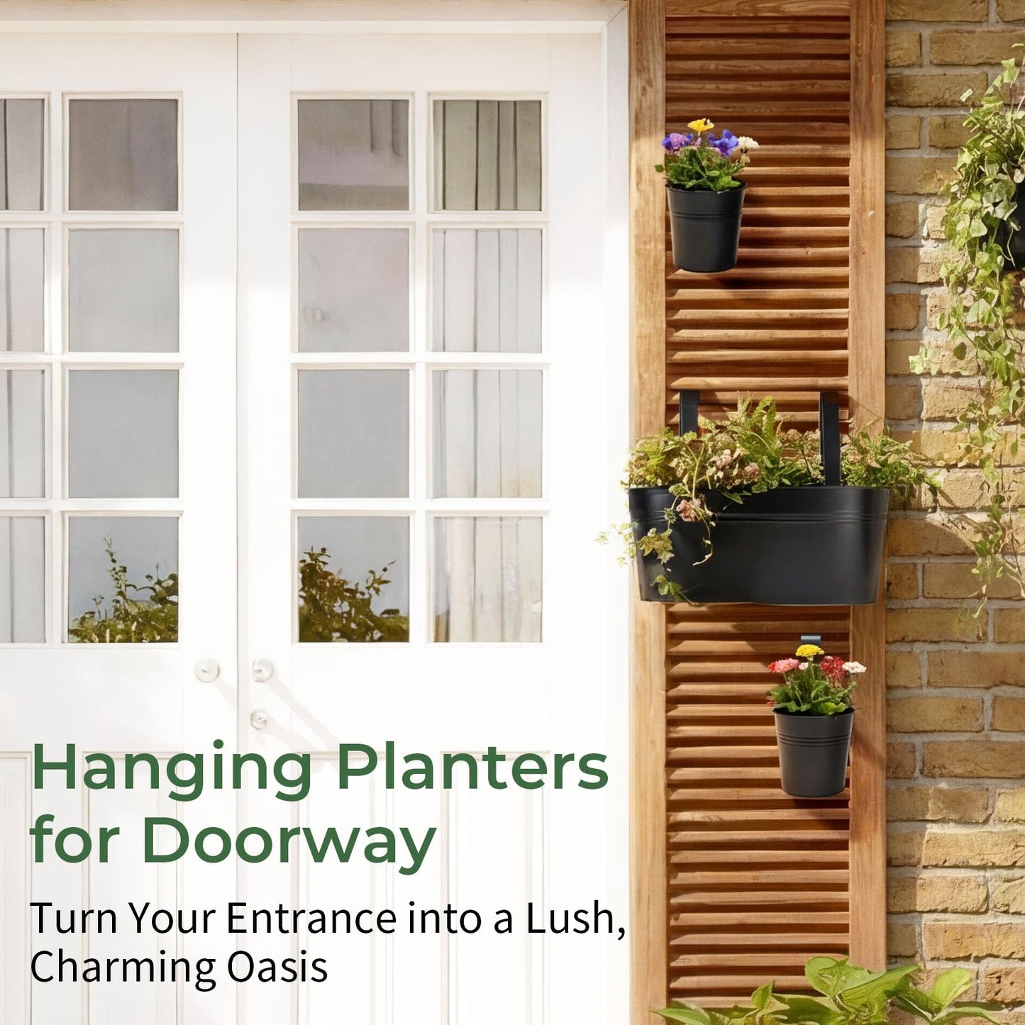 Bamworld Hanging Planter Basket Plant Pot 12inch Window Hanger Indoor Balcony Decor Metal Iron Large Fence Railing Garden Bucket with Detachable Hooks for Outdoor 4 Pack Black