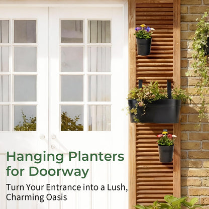 Bamworld Hanging Planter Basket Plant Pot 12inch Window Hanger Indoor Balcony Decor Metal Iron Large Fence Railing Garden Bucket with Detachable Hooks for Outdoor 4 Pack Black