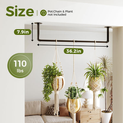 Bamworld Hanging Planters for Indoor Plants Plant Hanger Indoor Hanging Plant Rod 36.2in Window Plant Shelves Metal Rod Pot Not Included