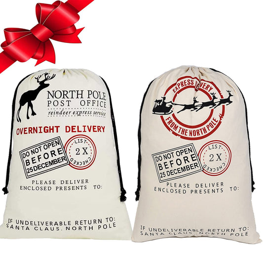ZEAUBiM Santa Burlap Sack Bags with Drawstring 27.6"x 19.7" for Large Xmas Package Storage, Event Party Supplies, Christmas Party Favors - 2pcs